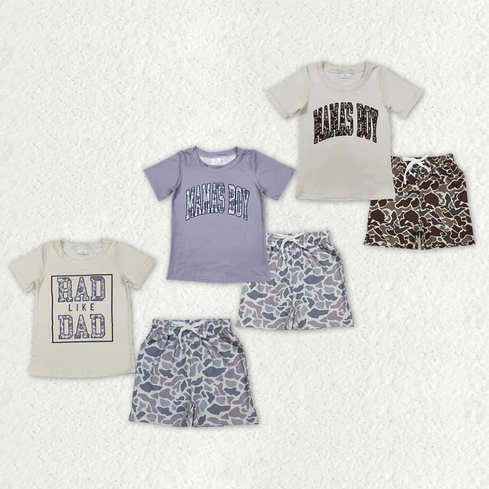 3.20 RTS Sibling Southern Camo Mama's Boys Rad Like Dad Top Pockets Shorts Clothes Sets