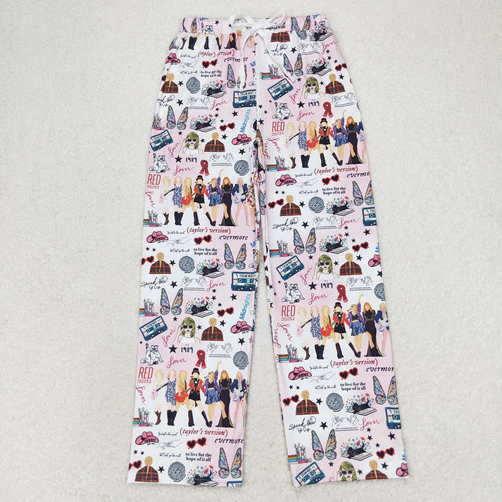 Adults women European and American singers printed straight trousers