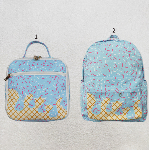 RTS NO MOQ Sibling Baby Kids Blue Team Sprinkles Drips Print Backpacks Bags Boxes