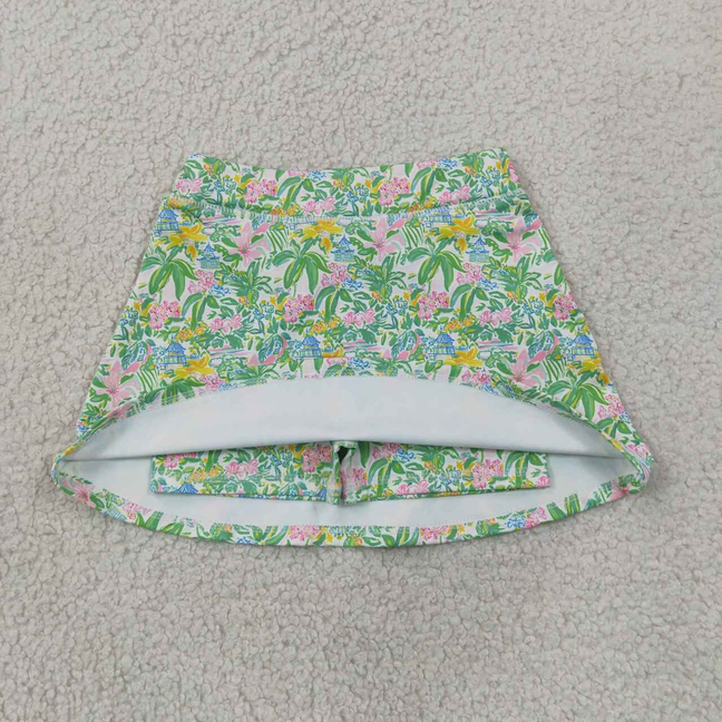 GLK0311 RTS NO MOQ （In stock）Baby Girls Sea Beach Print Yoga Active Skort Shorts Summer Bottom