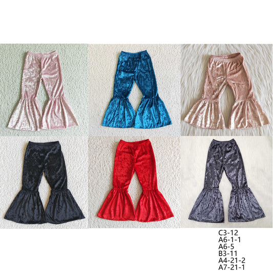 C3-12 A6-1-1 A6-5 B3-11 A4-21-2 A7-21-1  Baby Girls Solid Velvet Flared Pants