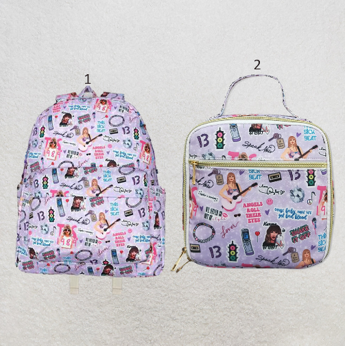 RTS NO MOQ Sibling Cute Clothes Baby Kids Purple Print Backpacks Bags Boxes