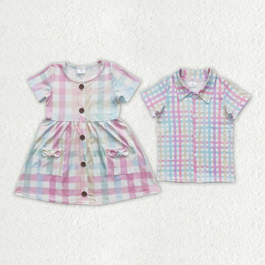 12.26 RTS Sibling Boys Baby Girls Plaid Easter Shirts Dresses