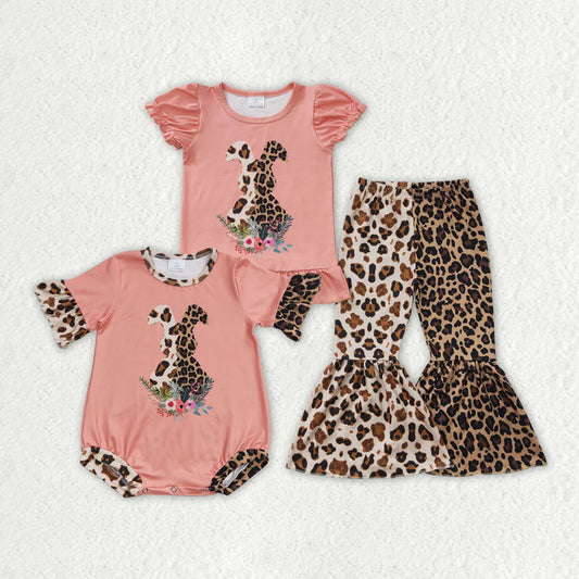 2.10 RTS Sibling Baby Girls Summer Easter Pink Rabbit Leopard Rompers Sets
