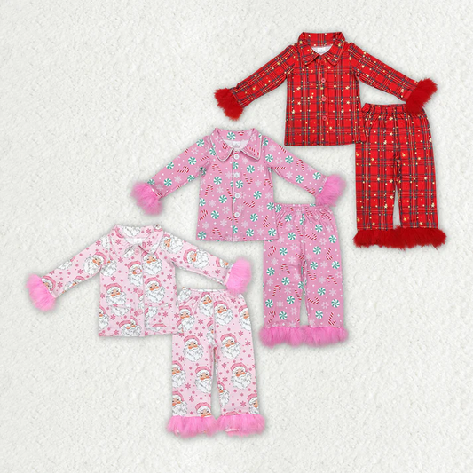 Baby Girls Christmas Buttons Shirt Pants Pajamas Clothes Sets