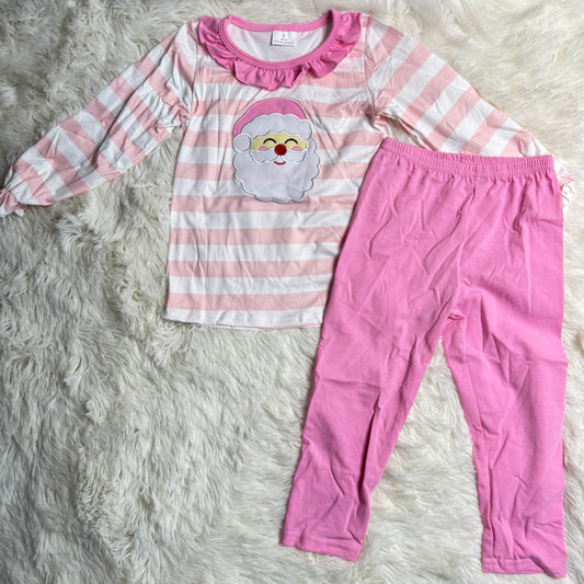 12.5 RST GLP1739 Baby Girls Christmas Pink Stripes Santa Top Pants Outfits Sets