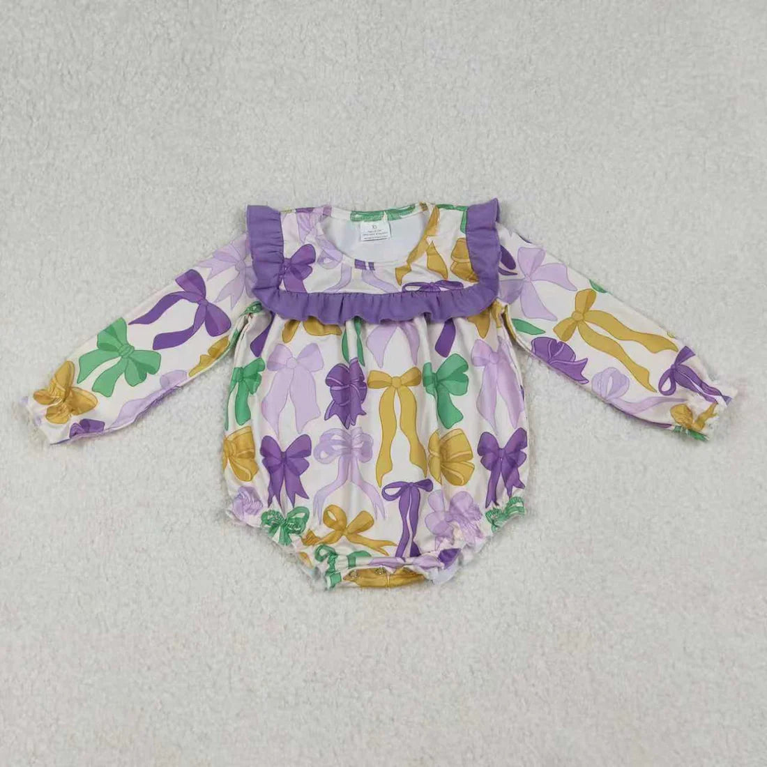 10.3 RTS Sibling Baby Girls Mardigras Bows Ruffle Pants Clothes Set Knee Length Dress Rompers
