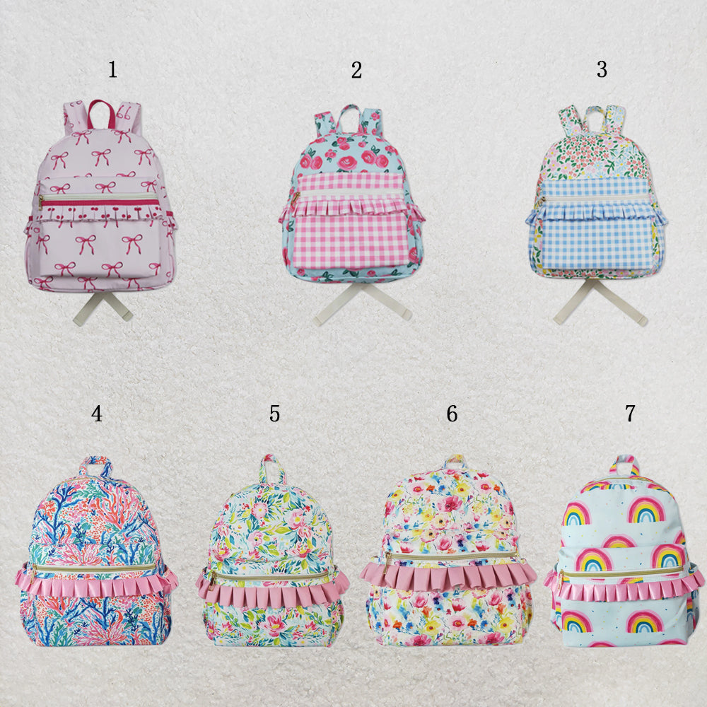 USA Warehouse (IN STOCK) Baby Girls Ruffled Bow-Print Backpack Back Bags