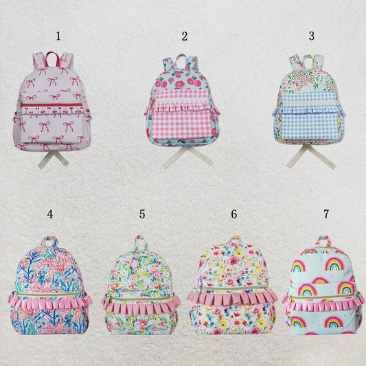 USA Warehouse (IN STOCK) Baby Girls Ruffled Bow-Print Backpack Back Bags