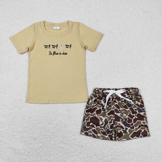 RTS NO MOQ （In stock）BT0621  1Embroidered duck and puppy short-sleeved sets