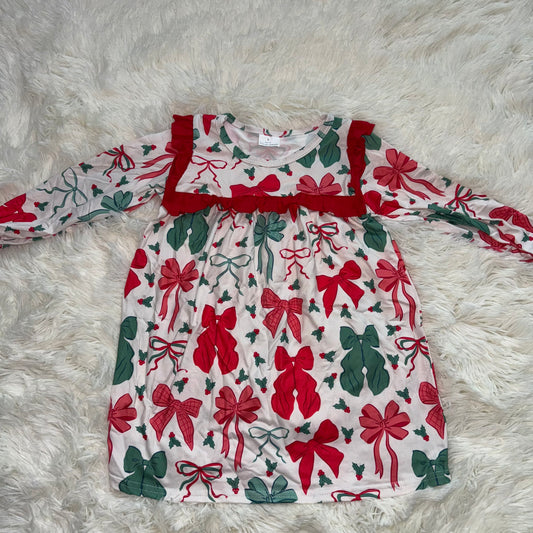 11.5 RST GLD1046 Baby Girls Christmas Red Green Bows Knee Length Dresses