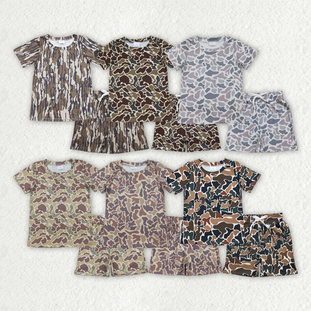 3.18 RTS Sibling Baby Boys Short Sleeve Southern Camo Top Pockets Shorts Pajamas Clothes Sets