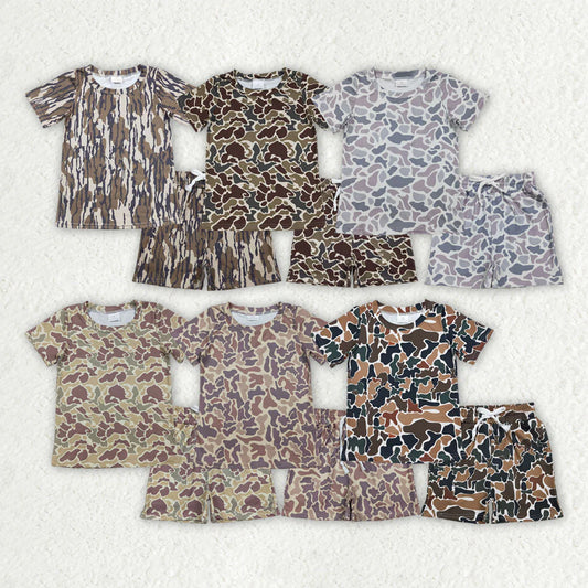 3.18 RTS Sibling Baby Boys Short Sleeve Southern Camo Top Pockets Shorts Pajamas Clothes Sets