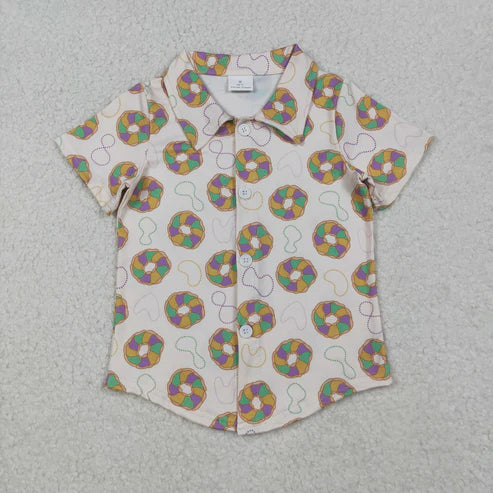 11.8 RTS Sibling Baby Boys Girls Short Sleeve Mardigras Donuts Necklaces Knee Length Dress Button Shirts Top