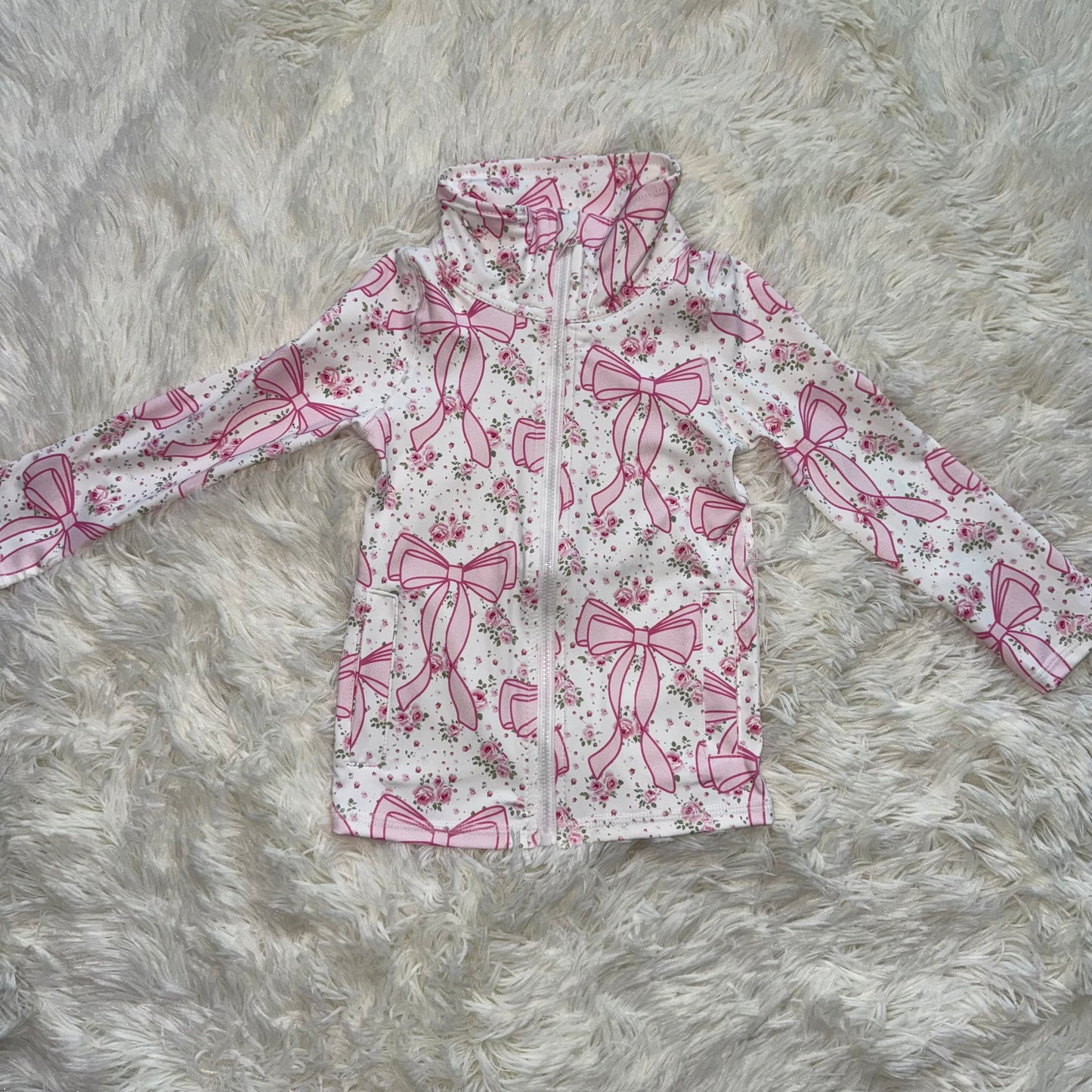 11.1 RST GT1082 Baby Girls Pink Floral Bows Plaid Zipper Pockets Yoga Active Jackets Top