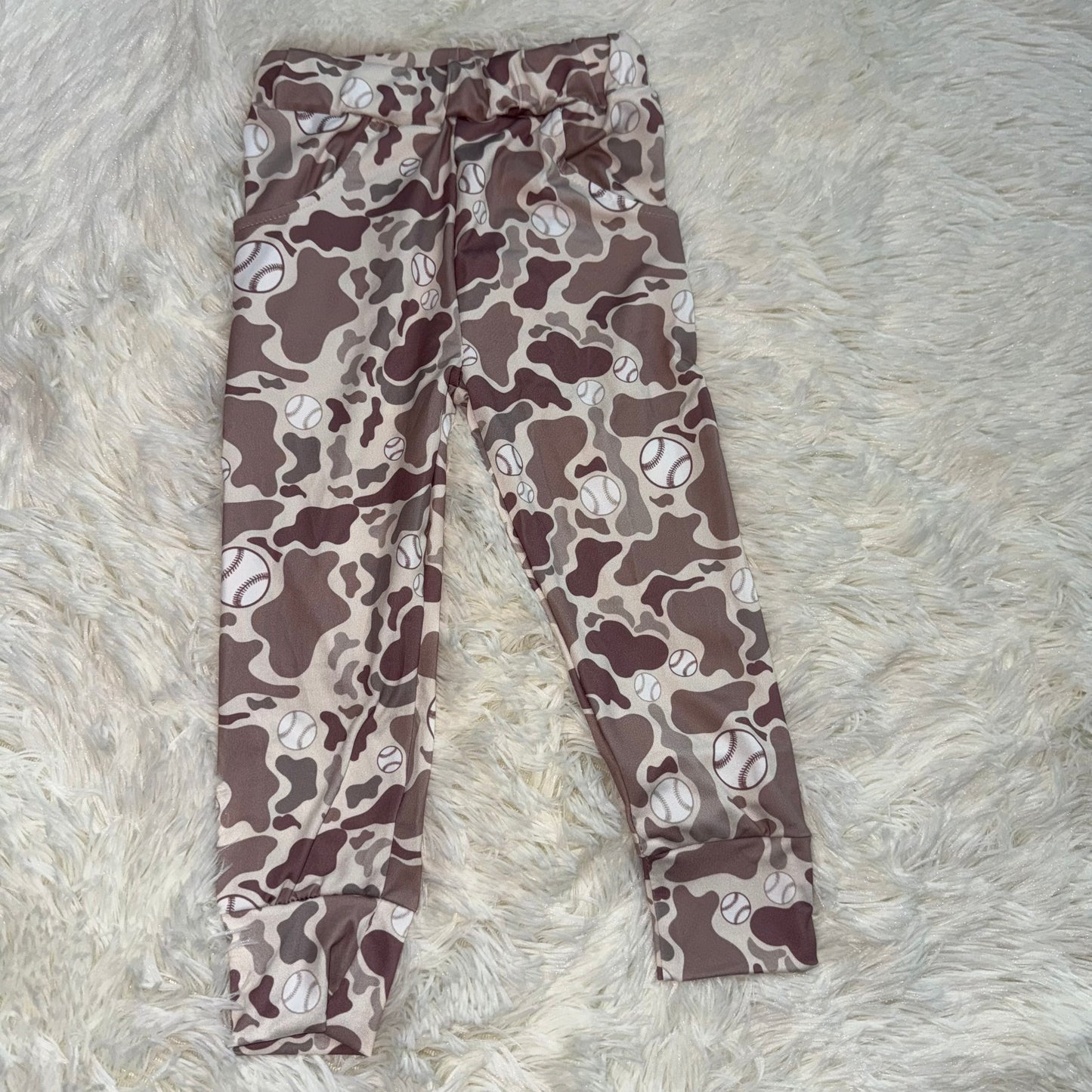 11.4 RST P0875 Baby Boys Khaki Camo Baseballs Team Pockets Leggings Pant Bottom