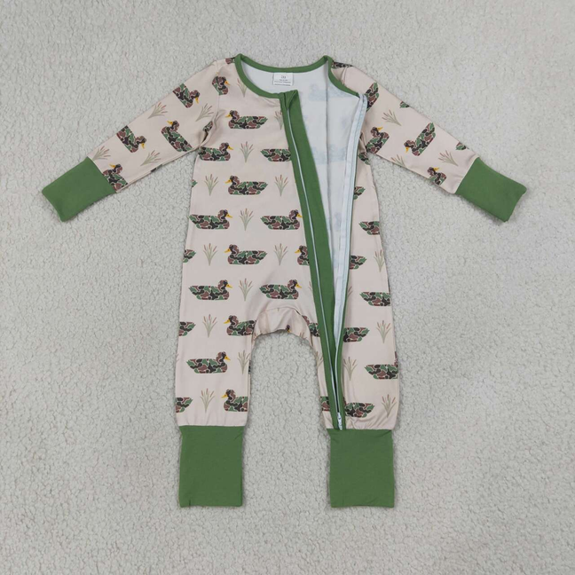 LR3117 RTS NO MOQ （In stock）Baby Boys Camouflage Duck Long Sleeve Two Way Zipper Convertible Rompers