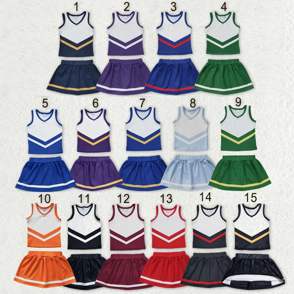 RTS NO MOQ Sibling yoga fabric Toddler Girls Striped Sleeveless Vest Top Skort Shorts Yoga Active Outfit Set
