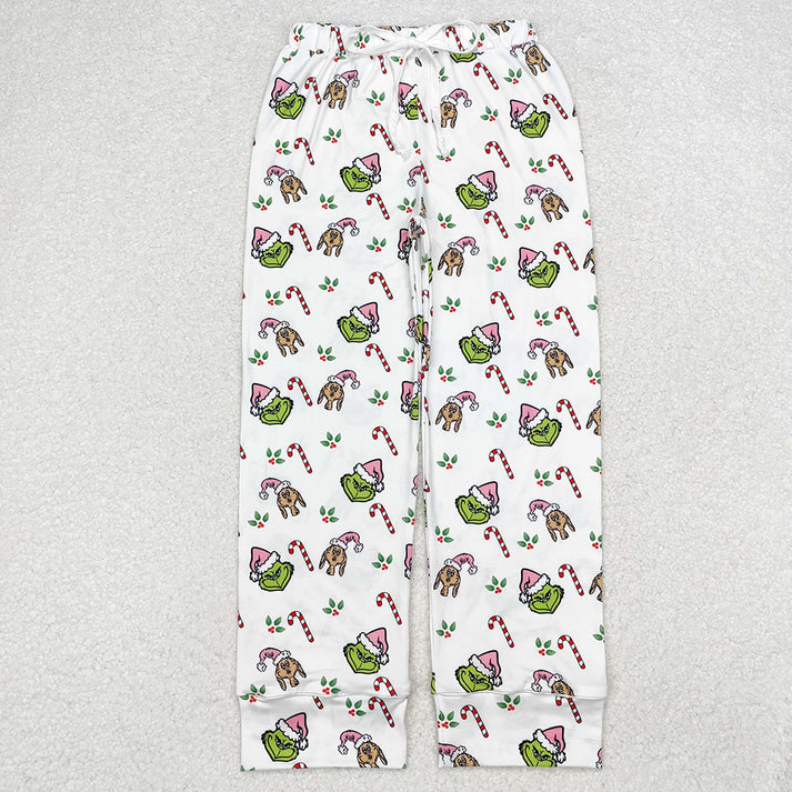 Adults women cartoon Christmas green monster straight trousers