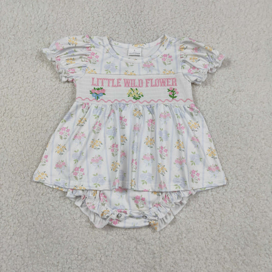 SR3043  RTS NO MOQ （In stock ）Short sleeves little wild flower baby girls skirt romper