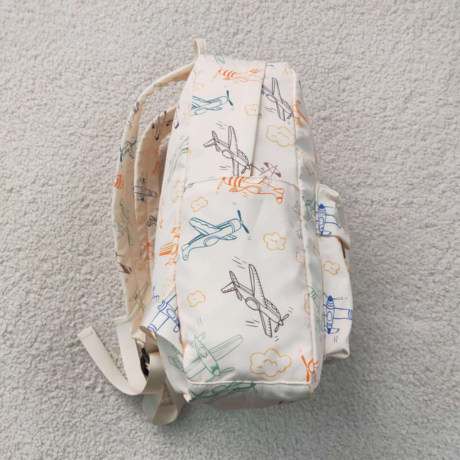 BA0220 RTS NO MOQ （In stock）Baby Kids Airplane Printed Zip Backpack