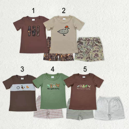 12.12 RTS Sibling Baby Boys Embroidery Ducks Top Shorts Hunting Clothes Sets