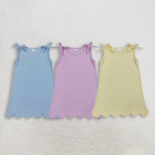 3.26 RTS Sibling Baby Girls Summer Cute Bows Sleeveless Scallop Knee Length Dresses