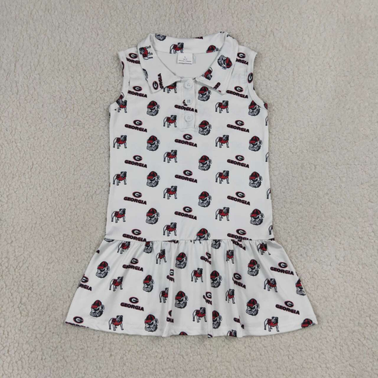 GSD3865 RTS NO MOQ （In stock）Baby Girls White Team Sleeveless Button Front Knee Length  Dress