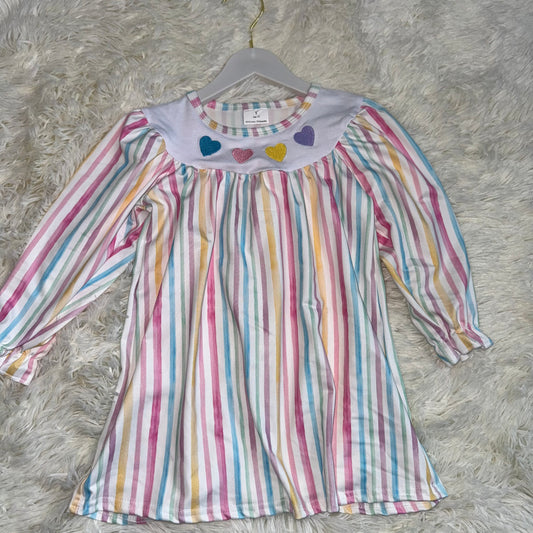 11.14 RST GLD1335 Embroidery Hearts Baby Girls Colorful Stripes Valentine Knee Length Dresses