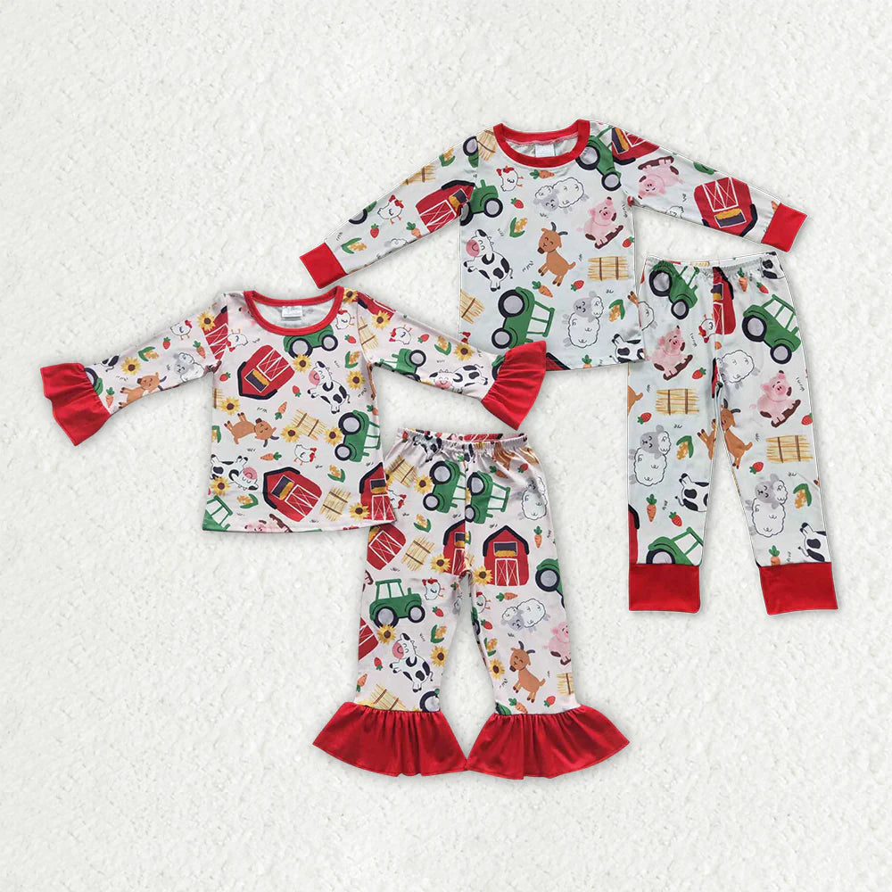 10.4 RTS Sibling Boys Baby Girls Farm Pajamas Clothes Sets