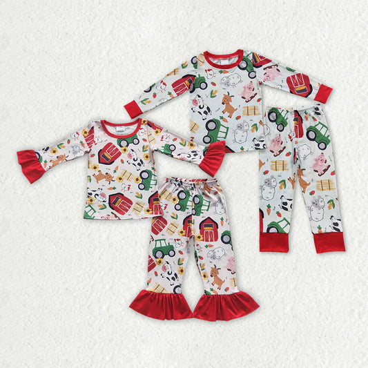 10.4 RTS Sibling Boys Baby Girls Farm Pajamas Clothes Sets