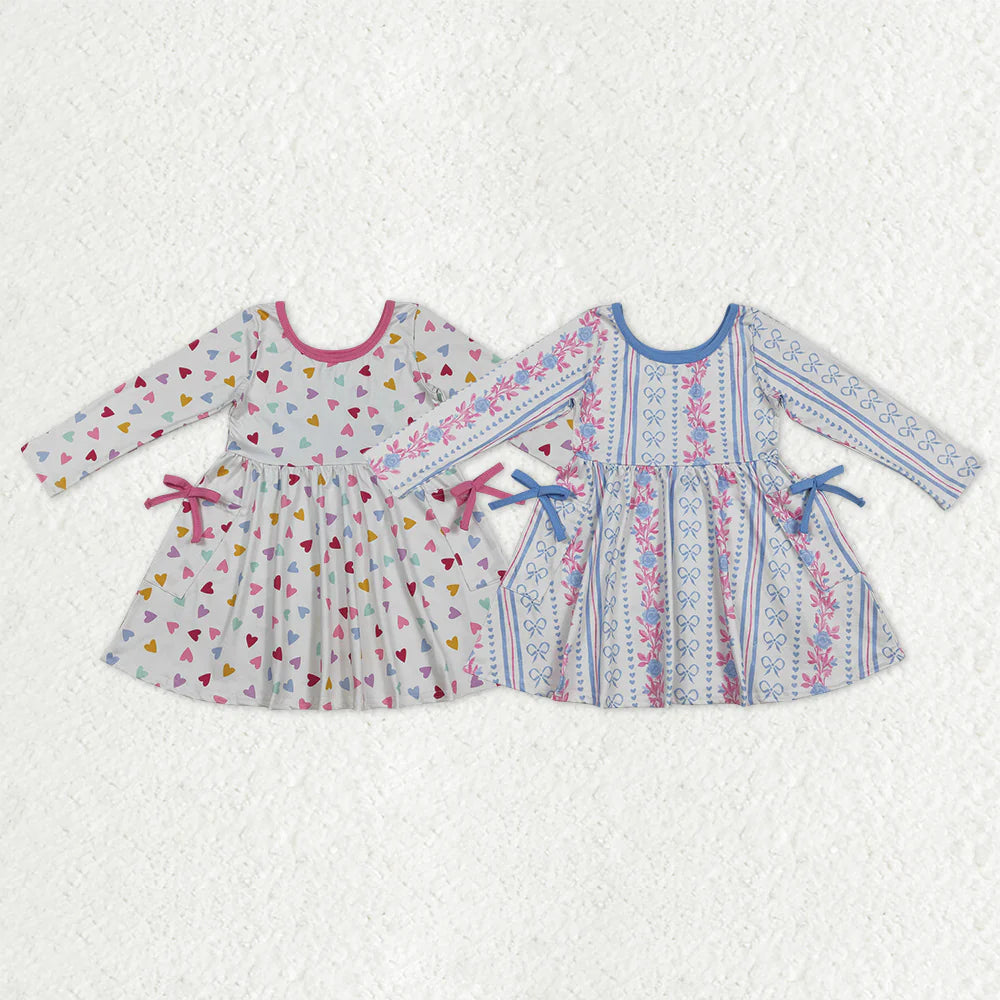 12.17 RST Sibling Baby Girls Colorful Hearts Bows Flowers Pockets Knee Length Dresses