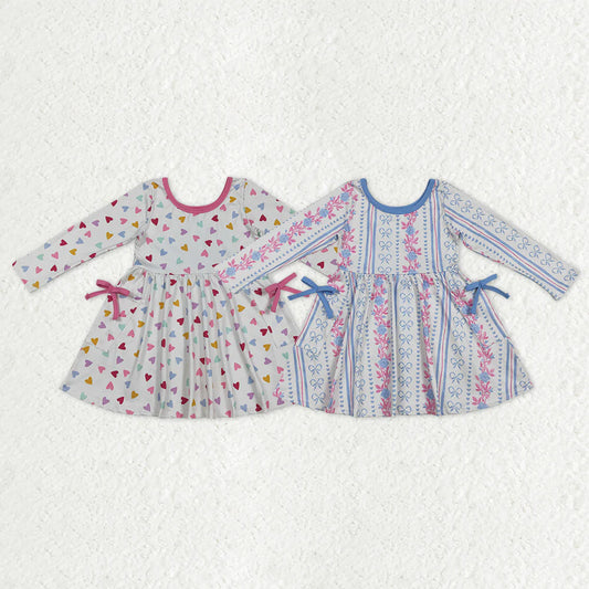 12.17 RST Sibling Baby Girls Colorful Hearts Bows Flowers Pockets Knee Length Dresses