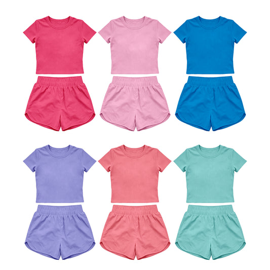 4.15 Pre order No Moq Baby Girls Short Sleeve Top Sport Short Yoga Active Clothes Sets
