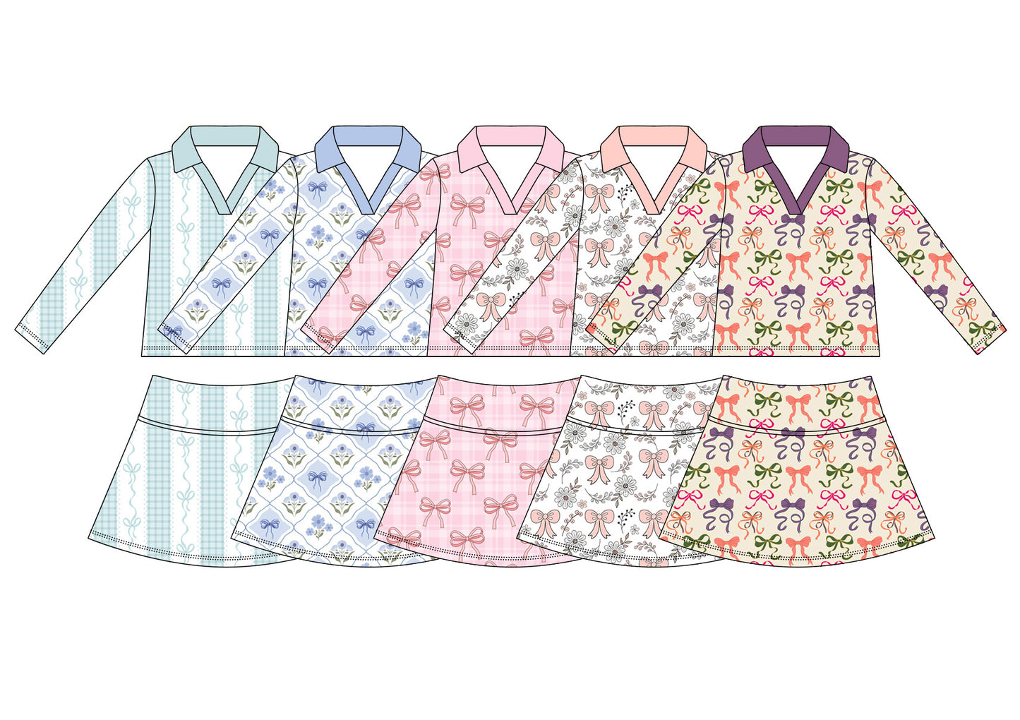 5.9 Pre order No Moq  Baby Girls Floral Bow Print Long Sleeve Top Casual Yoga Skirt Set