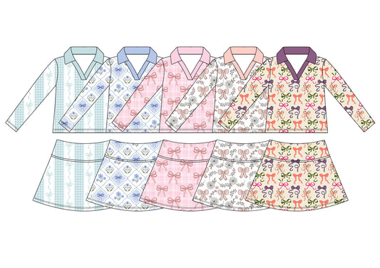 5.9 Pre order No Moq  Baby Girls Floral Bow Print Long Sleeve Top Casual Yoga Skirt Set