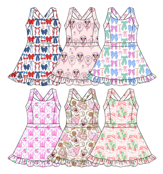 8.27  Pre order Pink Duck Mouse Ruffle Kids Girls Athletic Dresses - Cute And Sporty Girls Outfit for Active Children