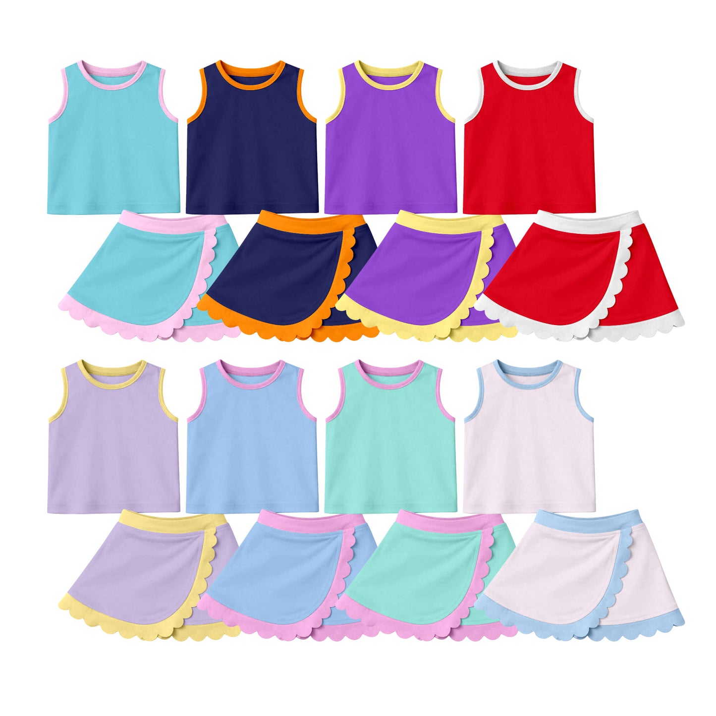 3.30 Pre order No Moq Baby Girls Sleeveless Light Pink Vest Scallop Skirt Short Yoga Active Clothes Set Preorder