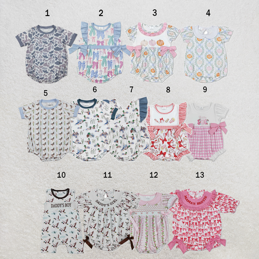 USA Warehouse (IN STOCK) Sibling Baby kids embroidery Short Sleeve Rompers