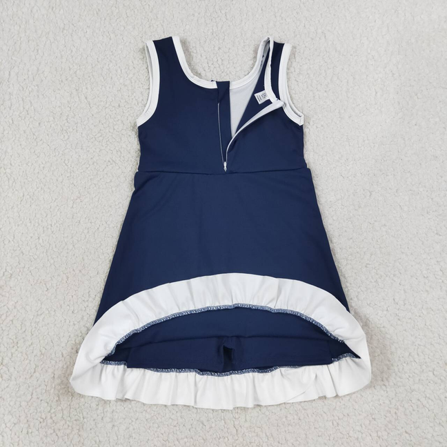 GSD4145 RTS NO MOQ （In stock）Baby Girls Sleeveless Purple Yoga Active Short Scallop Knee Length Dress