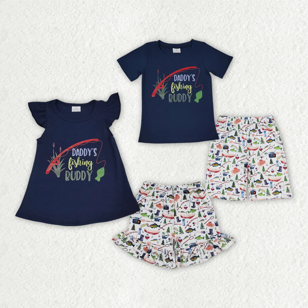 12.3 RTS Sibling Boys Baby Girls Summer Fishing Shorts Sets