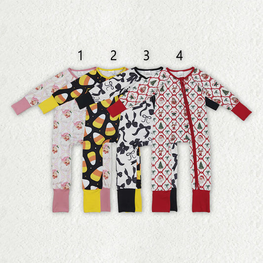 10.3 RTS Sibling Boys Baby Girls Holiday Zipper Footie Rompers
