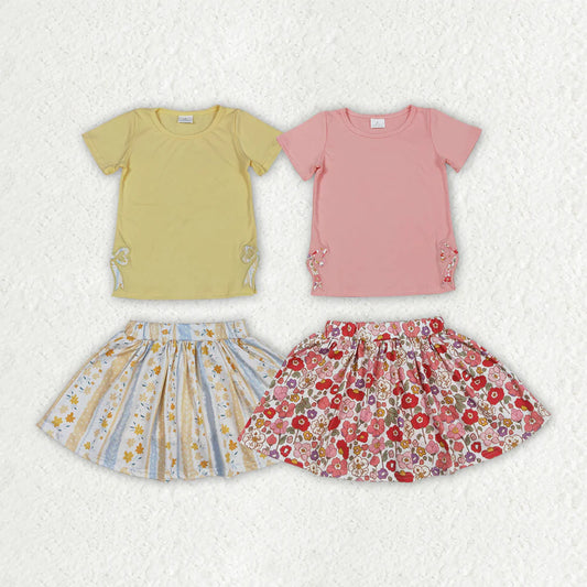 11.14 RTS Sibling Embroidery Baby Girls Bow Top Flowers Skort Skirts Outfits