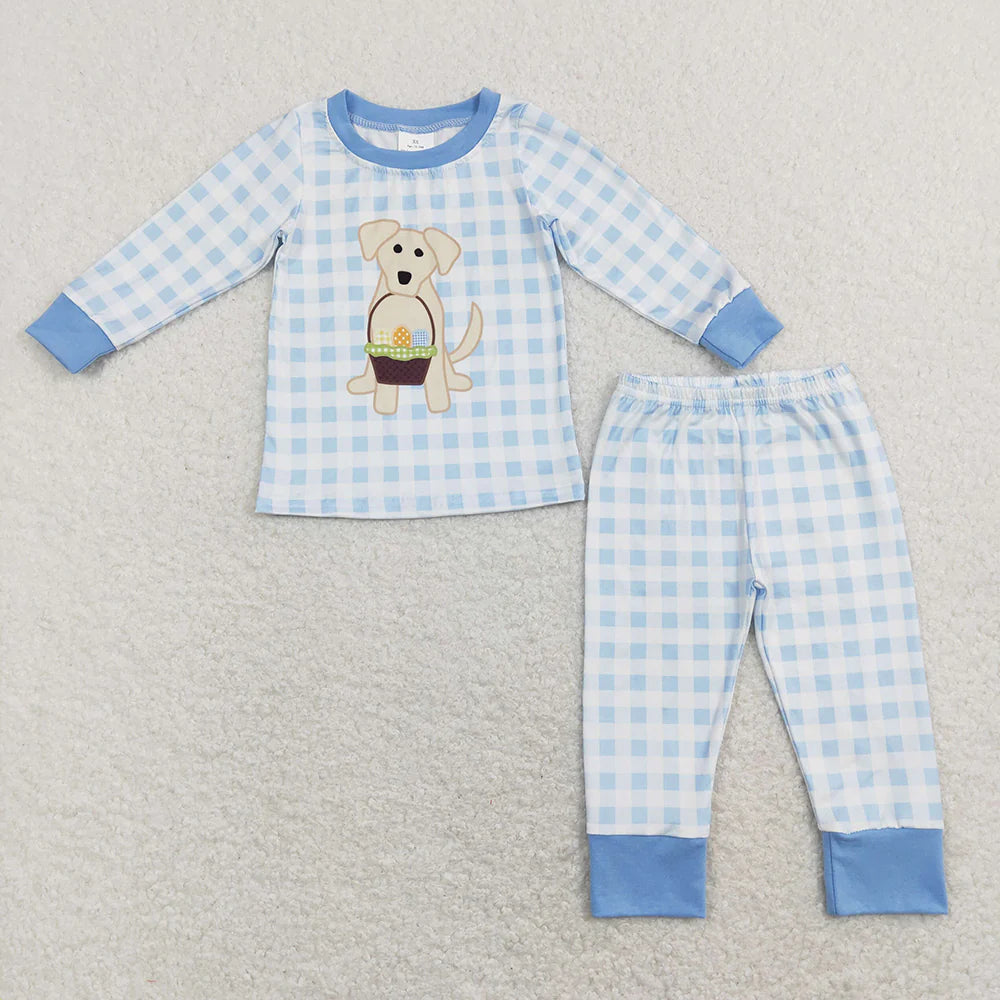 2.11 RTS Baby Girls Dog Easter Eggs Top Pants Pajamas Sister Brother Clothes Sets
