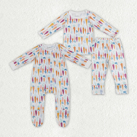 2.11 RTS Baby Boys Carrots Easter Pajamas Sibling Rompers Outfits Clothes Sets