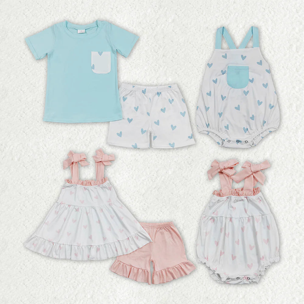 1.17 RTS Sibling Girls Baby Boys Valentines Hearts Rompers Outfits Clothing Sets