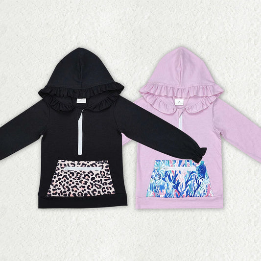 10.3 RTS Sibling Baby Girls Ruffle Hooded Fall Pocket Pullovers Tops