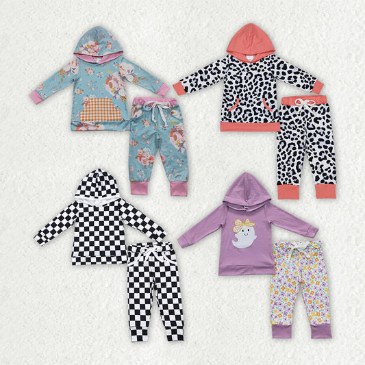10.3 RTS Sibling Baby Girls Hoodie Floral Top Pants Clothes Sets