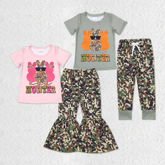 2.11 RTS Sibling Baby Girls Boys Easter Rabbit Hunter Shirts Tops Camo Pants Clothes Sets
