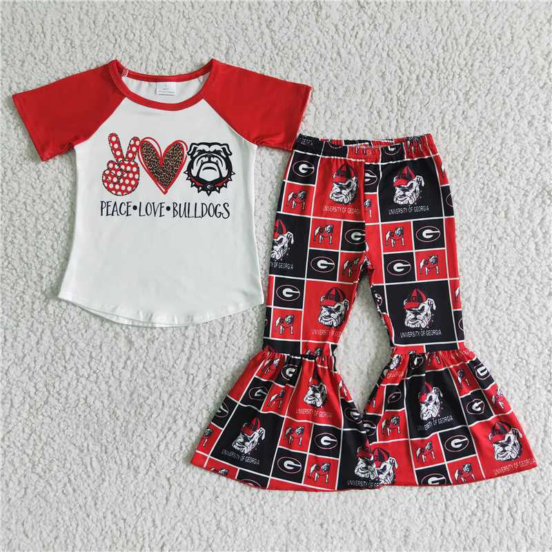 A1-24 Bulldog heart gesture red short-sleeved pants suit